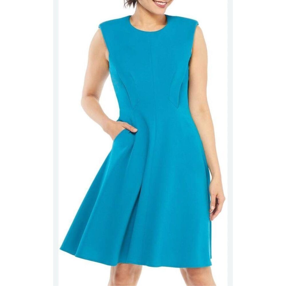 Maggy London Blue Crew Neck Sleeveless Lined Fit & Flare Dress Size 10